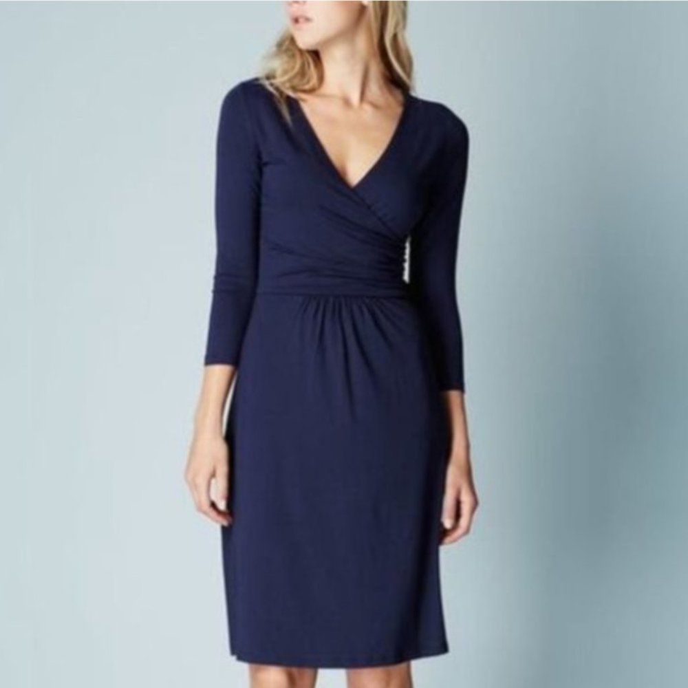 Boden Navy Elena Fixed Wrap Dress 3/4 sleeves 4P